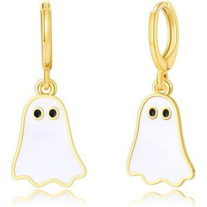 Women Gold Ghost Huggie Hoop Earrings Halloween